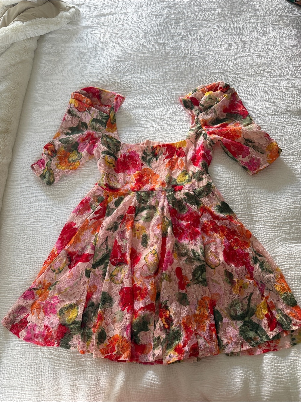 For Love And Lemons Pink Floral Puff-Sleeve Mini Dress